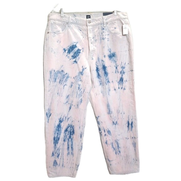 NEW Gap Cheeky Straight High Rise Tie Dye Jeans Sz 33 Button Fly Pink Blue White - Picture 1 of 4
